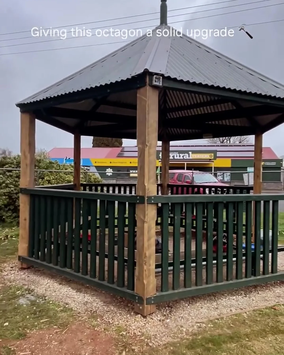 Octagonal shelter after timber post replacement work by Takshak Built